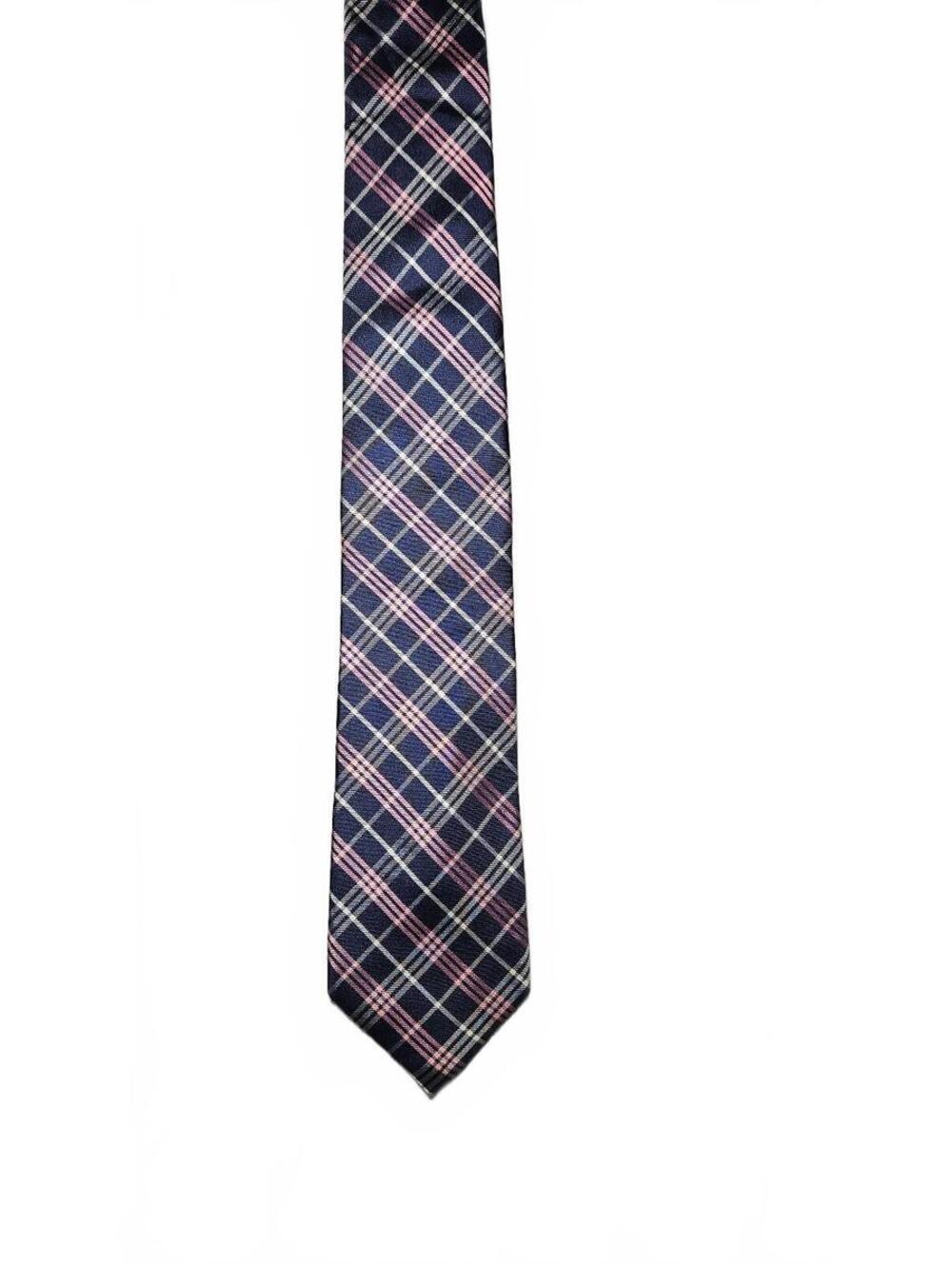 Tommy Hilfiger Silk Tie Navy Pink Plaid Preppy Necktie